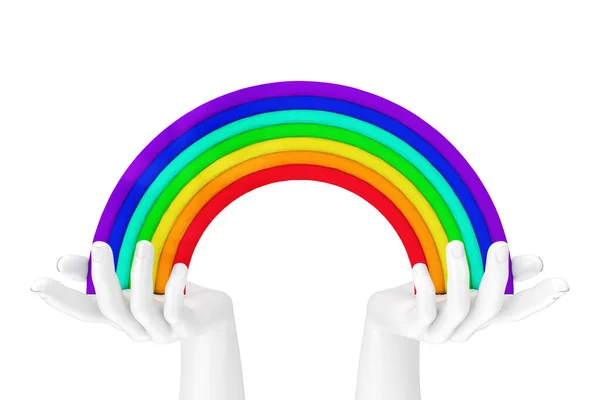 Brinquedo Colorido Plasticine Rainbow Abstrato Mãos Brancas Sobre Fundo Branco — Fotografia de Stock