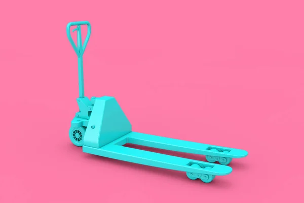 Blue Hand Pallet Truck Truck Gaffeltruck Duotone Stil Rosa Bakgrund — Stockfoto