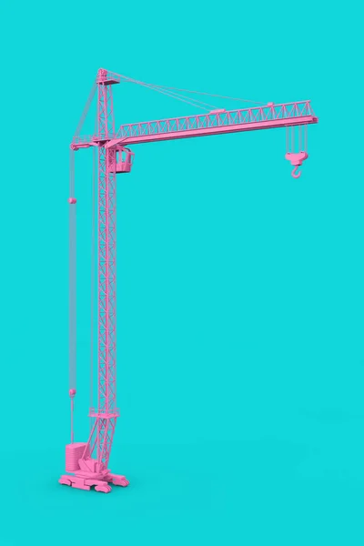 Pink Tower Hoisting Crane Duotone Style Blue Background Rendering — Stock Photo, Image