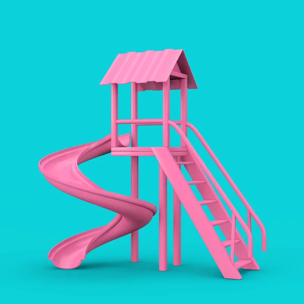 Pink Outdoor Children Slide Duotone Style Μπλε Φόντο Απόδοση — Φωτογραφία Αρχείου