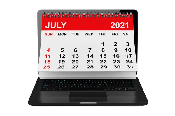 Jahreskalender 2021 Julikalender Über Laptop Bildschirm Auf Weißem Hintergrund Darstellung — Stockfoto