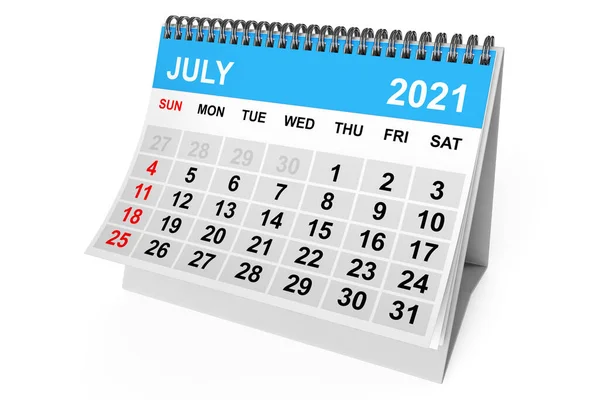 2021 Year July Calendar White Background Rendering — Stock Photo, Image