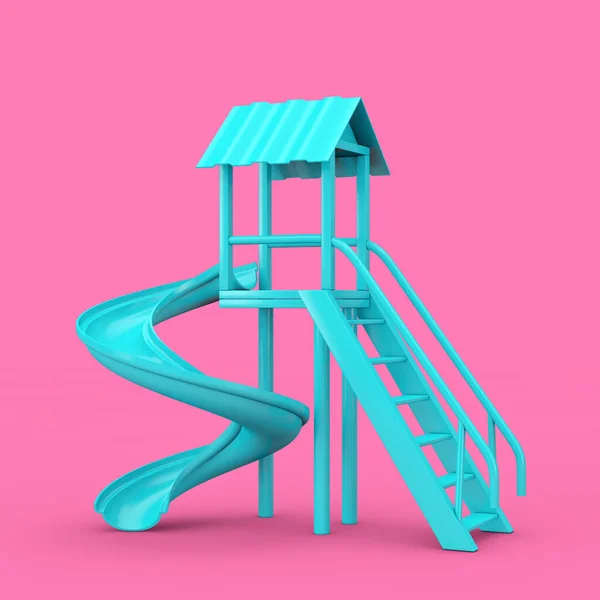 青い屋外の子供たちピンクの背景にデュオトーンスタイルでスライドします 3Dレンダリング — ストック写真