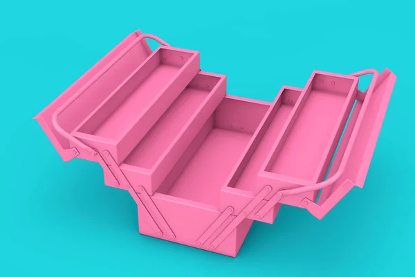 Pink Metal Classic Toolbox Стилі Duotone Синьому Фоні Рендерингу — стокове фото