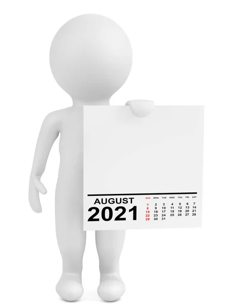 Character Holding Calendar August 2021 Year White Background Rendering —  Fotos de Stock