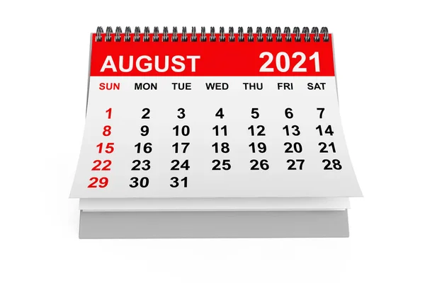 2021 Anno Agosto Calendario Sfondo Bianco Rendering — Foto Stock