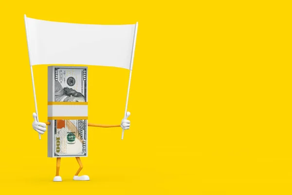 Stack Hundra Dollar Bills Person Character Mascot Och Tom Vit — Stockfoto