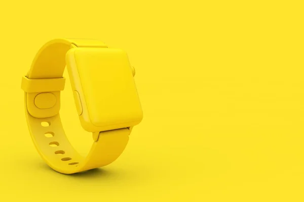 Yellow Modern Smart Watch Mockup Strap Duotone Style Yellow Background — Stock Photo, Image