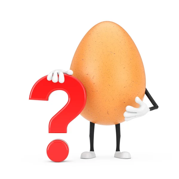 Brown Chicken Egg Person Maskotka Znaków Czerwonym Znakiem Zapytania Zarejestruj — Zdjęcie stockowe