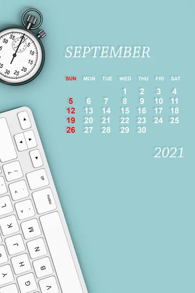 Calendrier 2021 Année Calendrier Septembre Avec Chronomètre Clavier Rendu — Photo