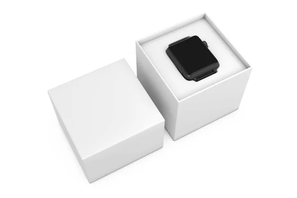 Black Modern Smart Watch Mockup Strap Met Witte Geschenkdoos Een — Stockfoto