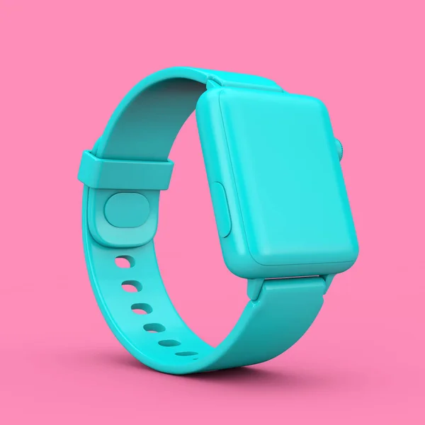 Blue Modern Smart Watch Mockup Strap Duotone Style Różowym Tle — Zdjęcie stockowe