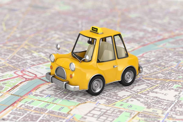 Yellow Cartoon Taxi Car Abstract Mappa Della Città Estremo Primo — Foto Stock