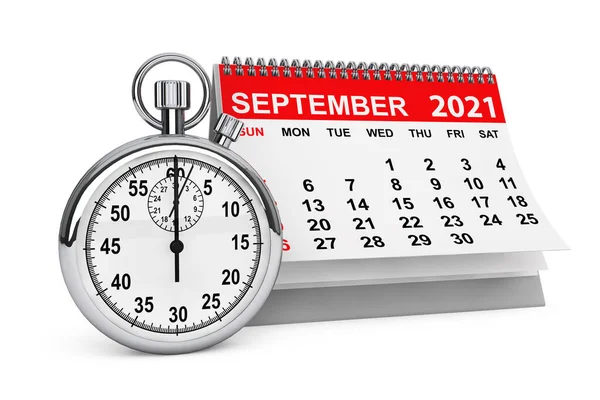 2021 Year September Calendar Stopwatch White Background Rendering — Stock Photo, Image