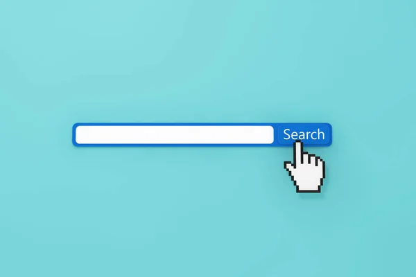 Internet Search Bar Icon Mit Pixel Hand Auf Blauem Hintergrund — Stockfoto