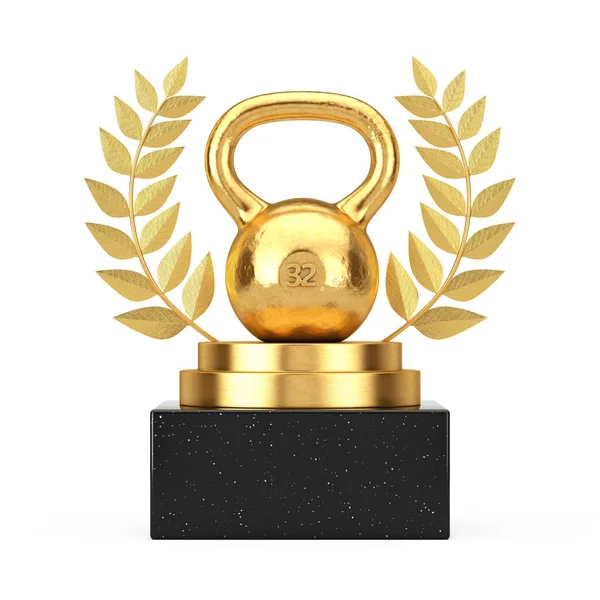 Prêmio Vencedor Cubo Ouro Laurel Wreath Podium Palco Pedestal Com — Fotografia de Stock