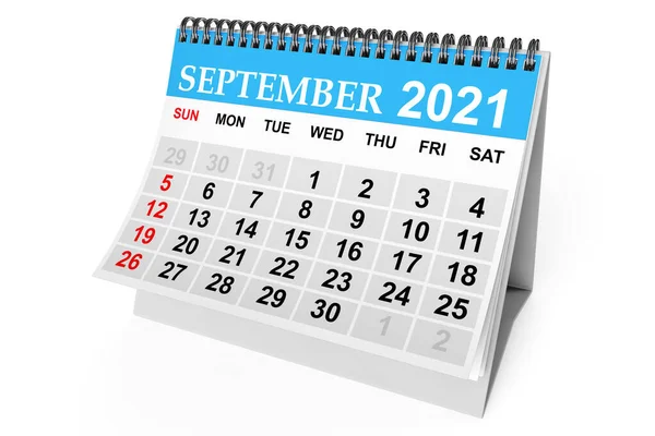 Kalender Für Das Jahr 2021 September Auf Weißem Hintergrund Darstellung — Stockfoto