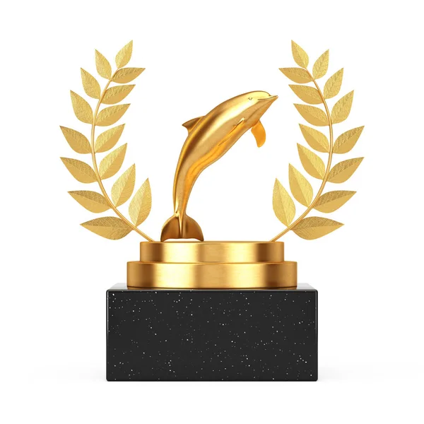 Winner Award Cube Gold Laurel Wreath Podium Stage Pedestal Golden — Stock Photo, Image