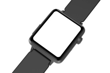 Siyah Modern Akıllı Saat Mokup ve Kayışla Beyaz Arkaplanda Tasarımınız İçin Boş Ekran Kapanışı. 3d Hazırlama