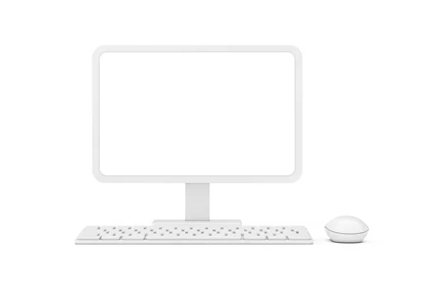 Abstract Cartoon White Desktop Computer Mouse Keyboard Blank Screen Your — Stock Photo, Image