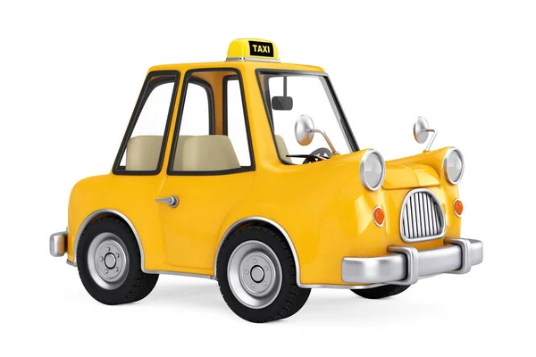 Yellow Cartoon Taxi Car White Background Rendering — Stock Photo, Image