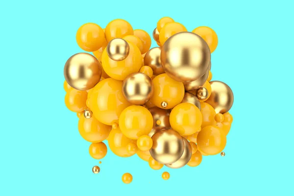 Moderne Abstrakte Orangen Und Goldkugeln Auf Blauem Hintergrund Darstellung — Stockfoto