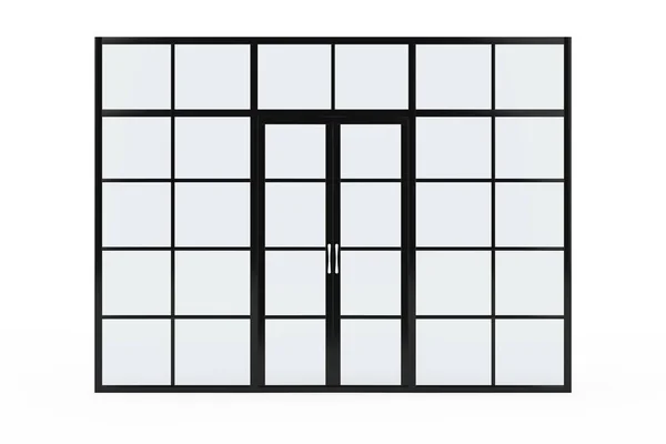 Glass Wall Glass Room Divider Doors White Background 렌더링 — 스톡 사진