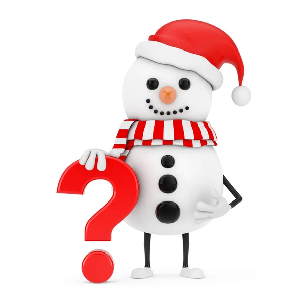 Χιονάνθρωπος Santa Claus Καπέλο Πρόσωπο Μασκότ Κόκκινο Ερωτηματικό Σημάδι Λευκό — Φωτογραφία Αρχείου