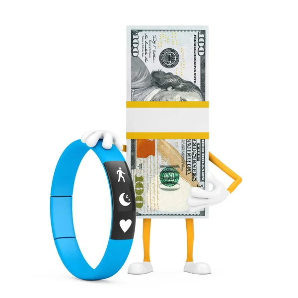 Stack Hundra Dollar Bills Person Character Mascot Med Blå Fitness — Stockfoto