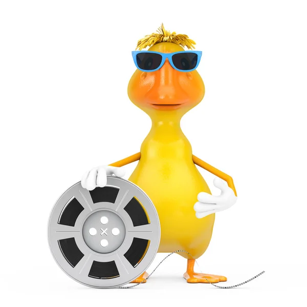 Cute Yellow Cartoon Duck Person Μασκότ Χαρακτήρα Ταινία Κινηματογράφου Reel — Φωτογραφία Αρχείου