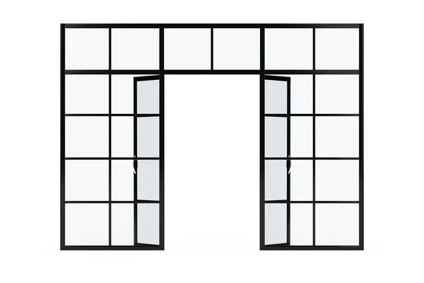 Glasvägg Glasrum Divider Med Dörrar Vit Bakgrund Konvertering — Stockfoto