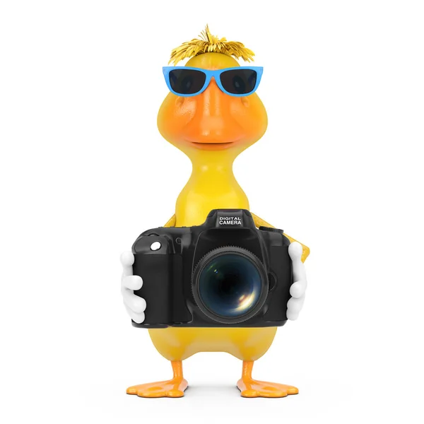 Cute Yellow Cartoon Duck Character Mascot Σύγχρονη Ψηφιακή Φωτογραφική Μηχανή — Φωτογραφία Αρχείου