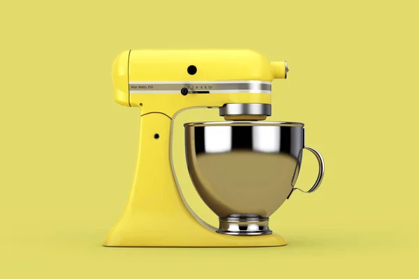 Old Yellow Kitchen Stand Miscelatore Alimentare Sfondo Giallo Rendering — Foto Stock