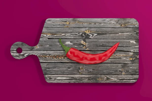 Red Hot Chili Pepper Tahta Kesme Tahtasında Pembe Arka Planda — Stok fotoğraf