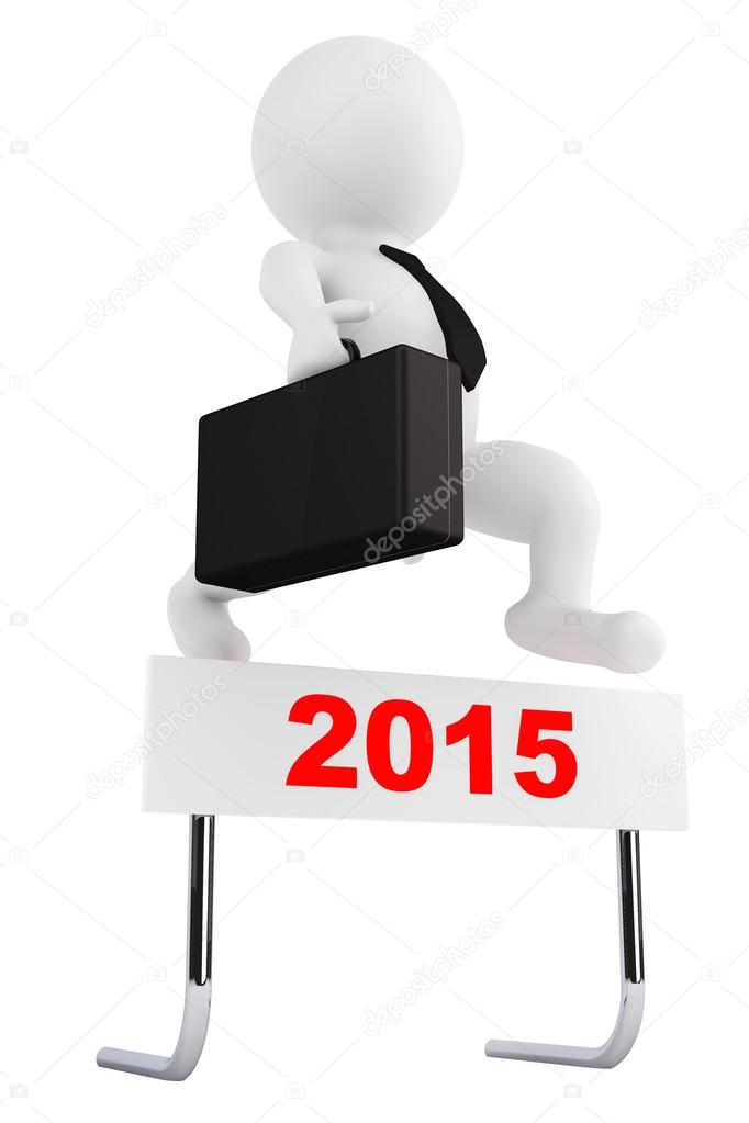 3d Businessman jump over the 2015 year barrier