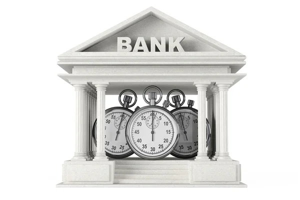 Time Save Concept. Bank Building with stopwatch — Stock Photo, Image