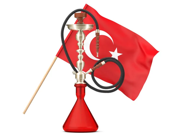 Östliche Wasserpfeife aus Glas mit türkischer Flagge — Stockfoto