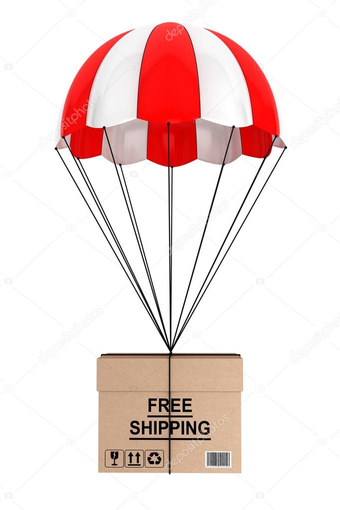 Free Shippimg Concept. Parachute with Box