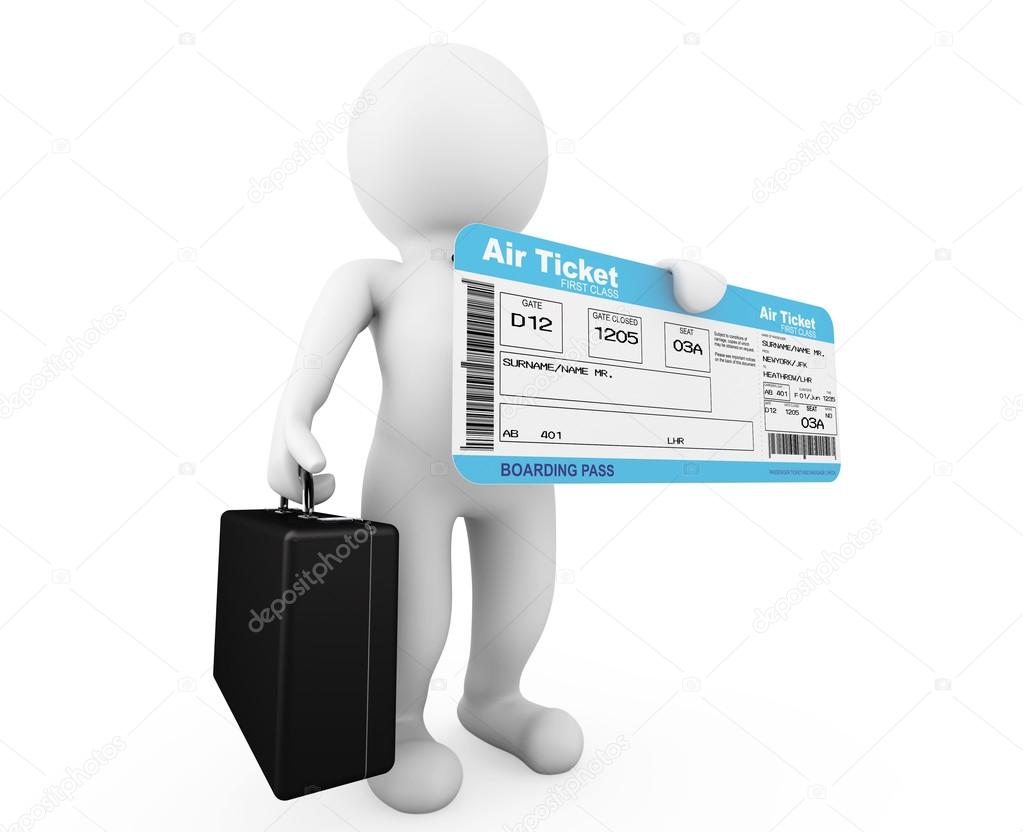 3d businessman hold Airline boarding pass ticket