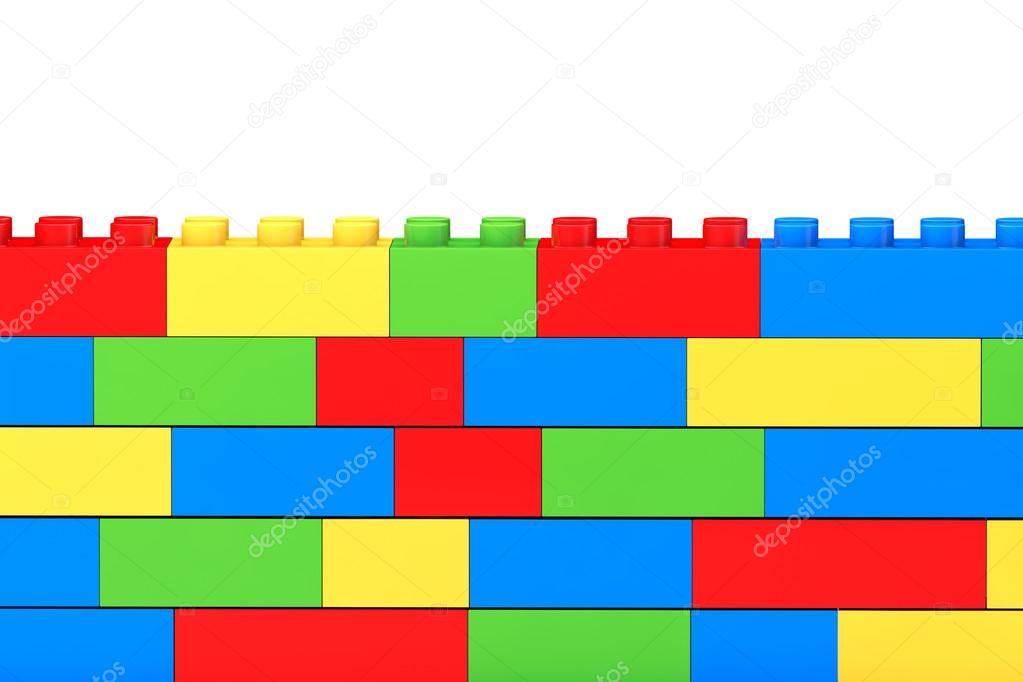 Wall from children plastic blocks