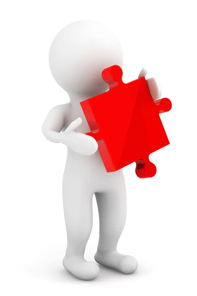 3d person holding a red puzzle — Stock Photo, Image