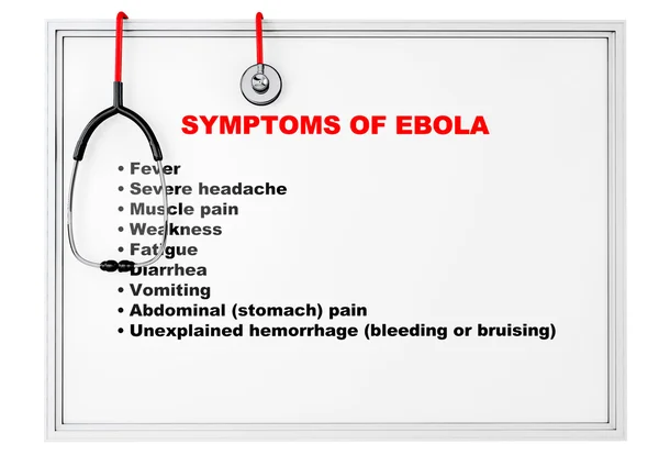 Ebola symptomen over whiteboard — Stockfoto