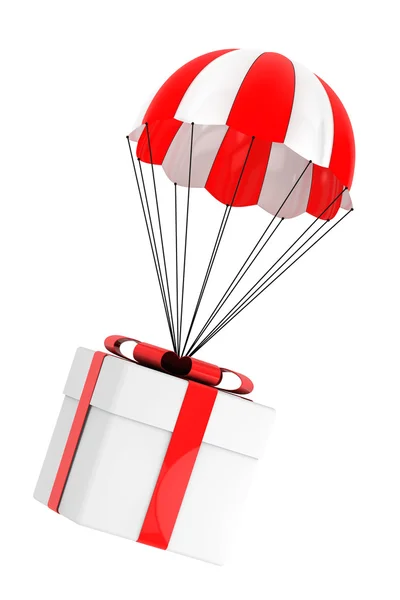 Έννοια των δώρων. Αλεξίπτωτο με κιβώτιο δώρων — Φωτογραφία Αρχείου
