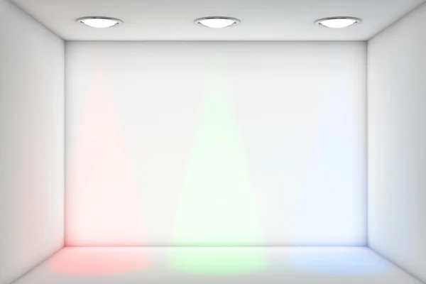 Chambre blanche avec RGB Lumières pour l'exposition — Photo