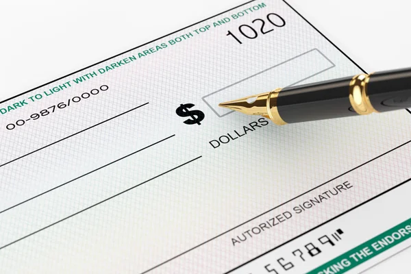 Blank Banking Check and Fountain Pen — Stock Photo, Image