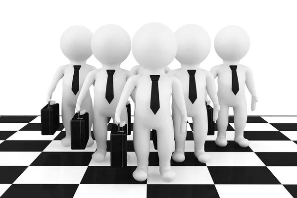 3D-businessmans staan op het schaakbord — Stockfoto