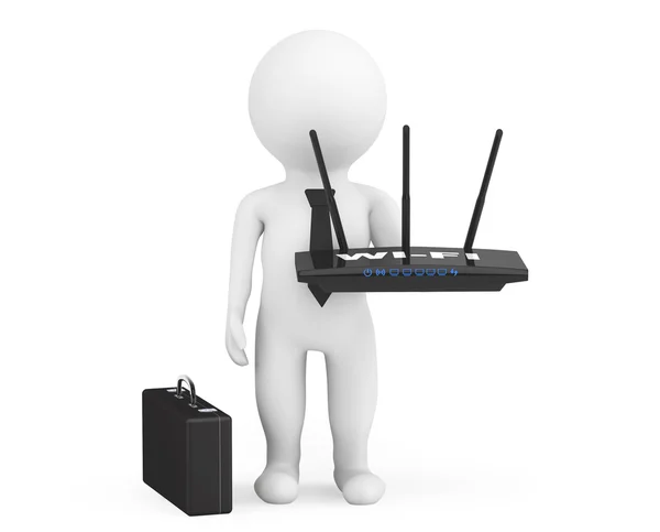 3D affärsman med Wifi-router — Stockfoto