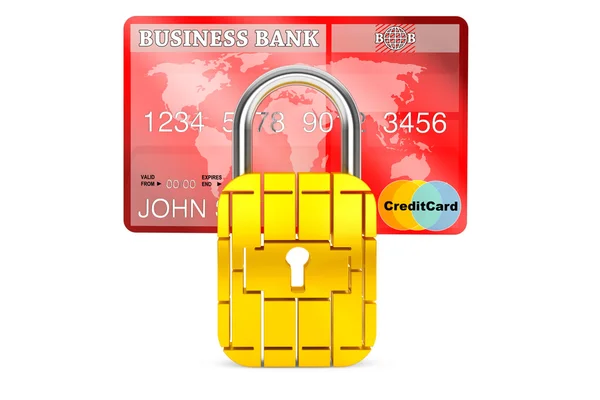 Credit Card with Security Chip as Padlock — Stock Photo, Image