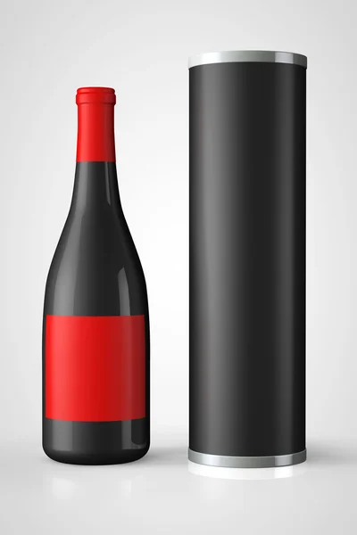 Indietro Bottiglia di vino rosso con pacchetto — Foto Stock