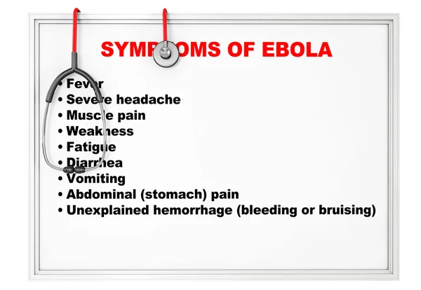 Ebola symptomen over whiteboard — Stockfoto